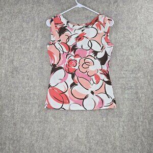 New York & Company Womens Sleeveless Floral Blouse Pink/White XS Stretch
